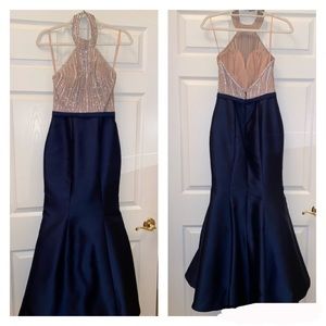 PROM DRESS! Chest 34”, Waist 27 1/2”, Hips 36”, Length 57 1/2”.